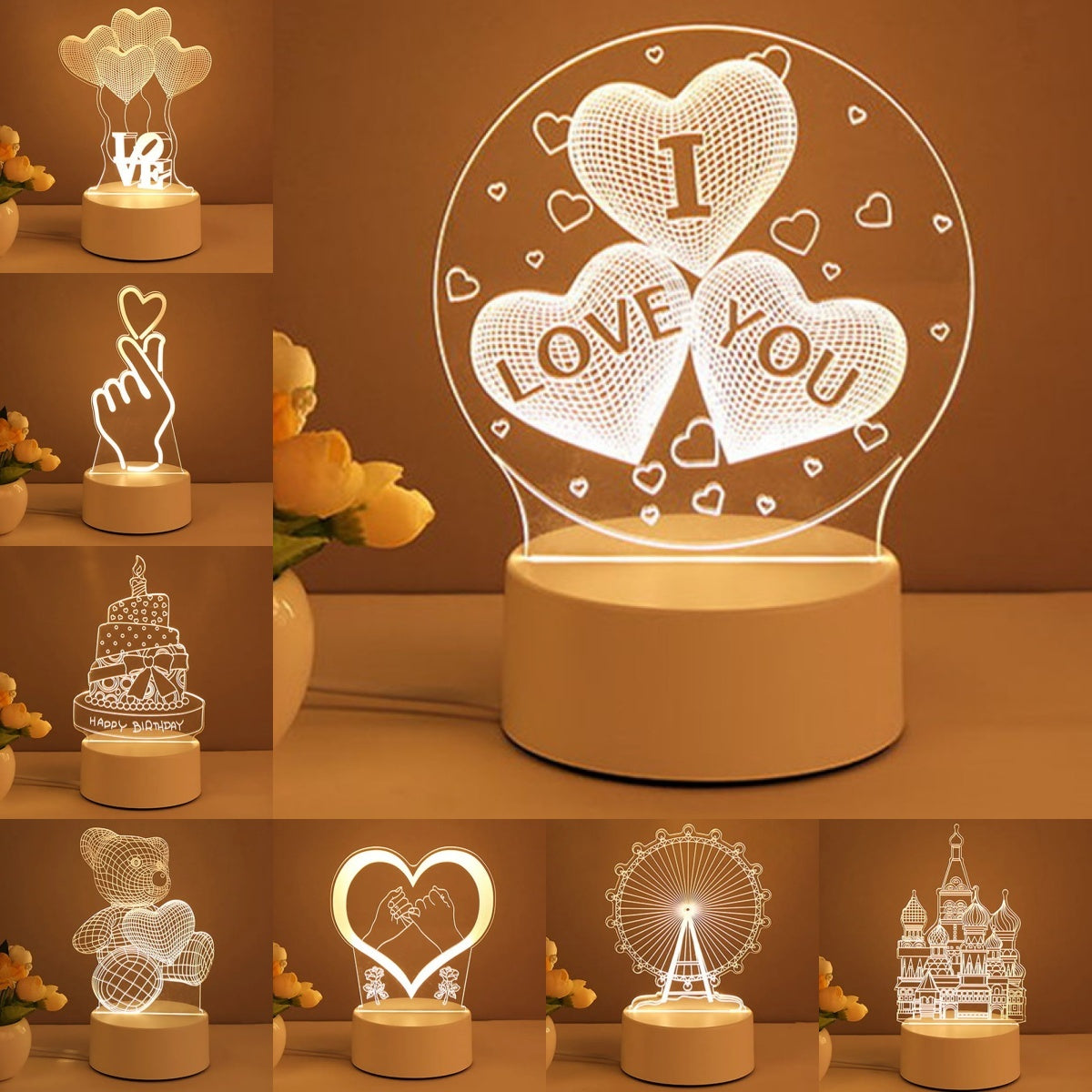 Valentines Day 3D Lamp Acrylic USB LED Night Lights Valentines Day Gifts