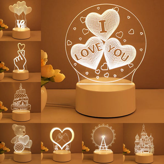 Valentines Day 3D Lamp Acrylic USB LED Night Lights Valentines Day Gifts