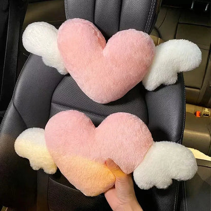 Pink Car Headrest Neck Pillow Heart Shape Girly Cute Interior Car Seat Accessories For Women Car Decoration