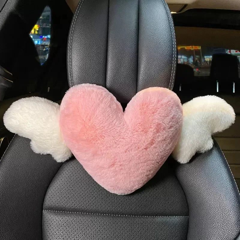 Pink Car Headrest Neck Pillow Heart Shape Girly Cute Interior Car Seat Accessories For Women Car Decoration