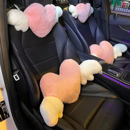 Pink Car Headrest Neck Pillow Heart Shape Girly Cute Interior Car Seat Accessories For Women Car Decoration