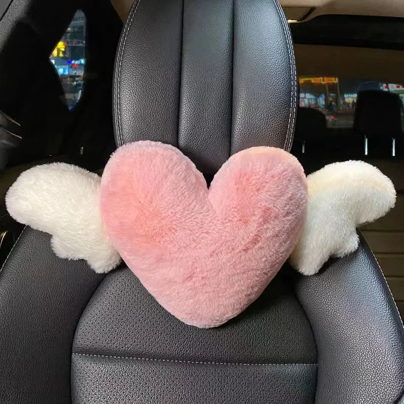 Pink Car Headrest Neck Pillow Heart Shape Girly Cute Interior Car Seat Accessories For Women Car Decoration