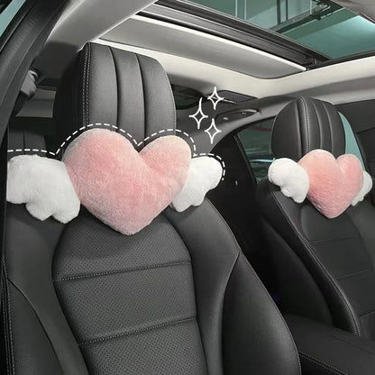 Pink Car Headrest Neck Pillow Heart Shape Girly Cute Interior Car Seat Accessories For Women Car Decoration